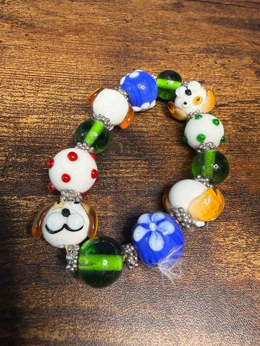 Lampwork Glass Dog Bead Stretch Bracelet